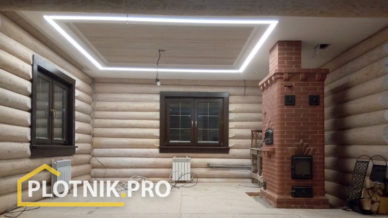 Монтаж световых коробов в срубе